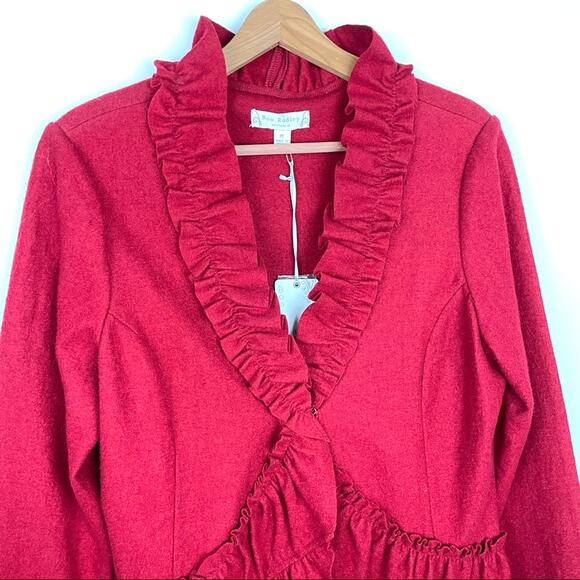 Boo Radley | Red Wool Ruffled Jacket Medium New - Picture 3 of 11